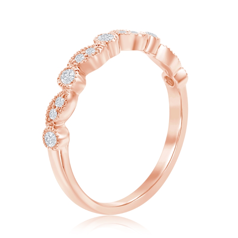 14K Rose Gold Miligrain Alternating Diamond Band