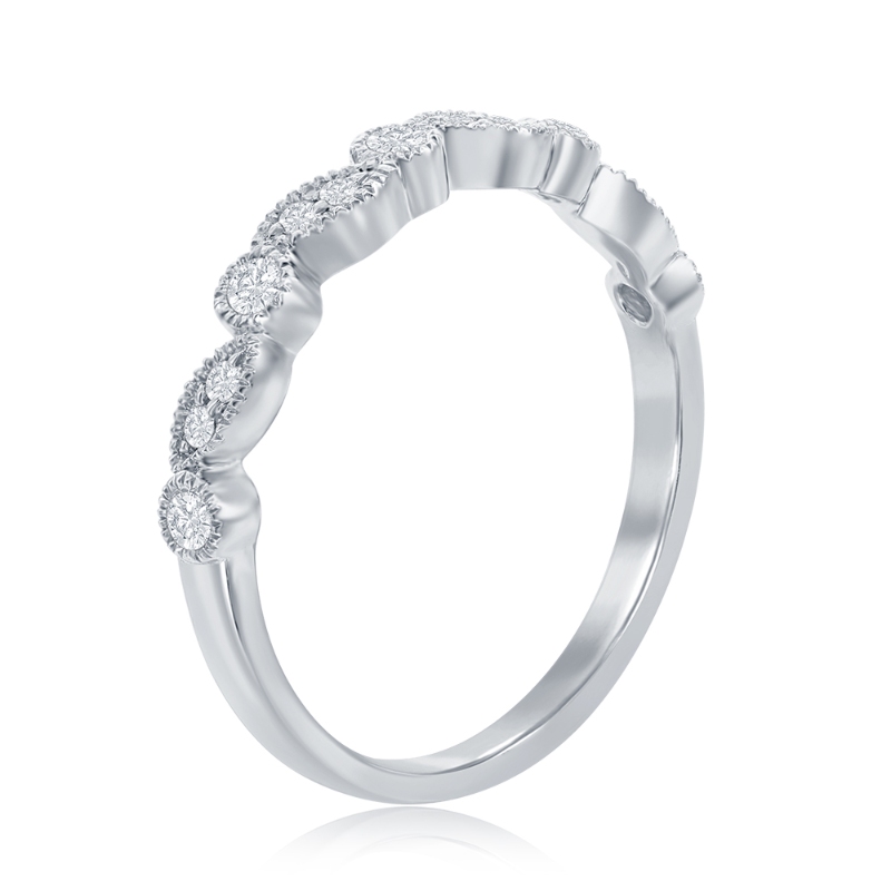 14K White Gold Miligrain Alternating Diamond Band