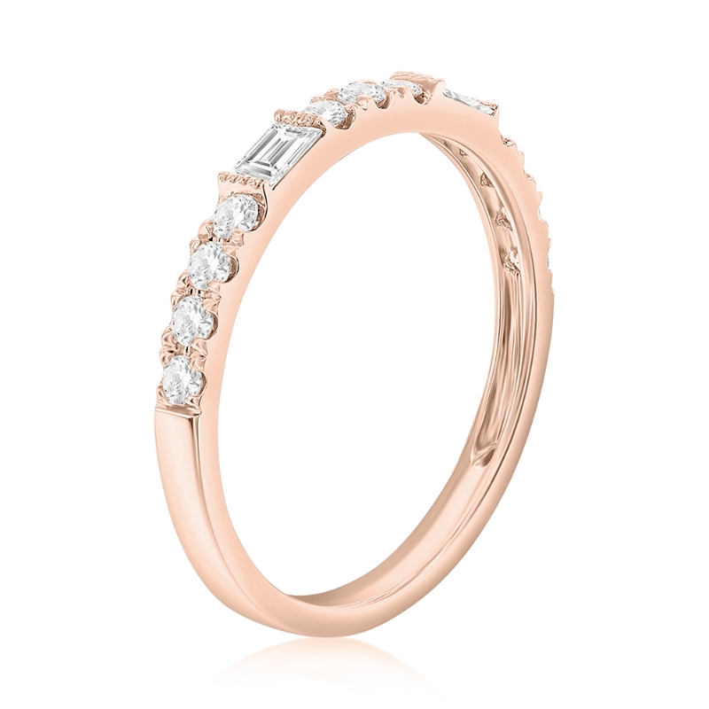 14K Rose Gold Baguette and Round Diamond Band