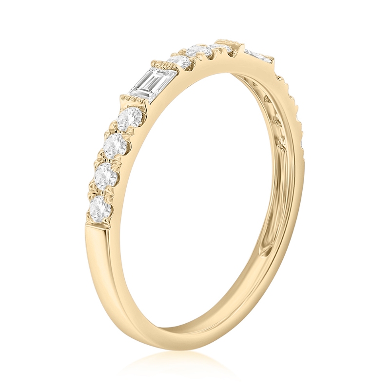14K Yellow Gold Baguette and Round Diamond Band