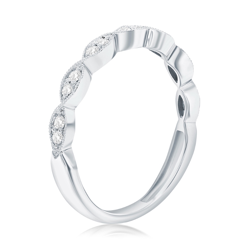 14K White Gold Scalloped Diamond Band