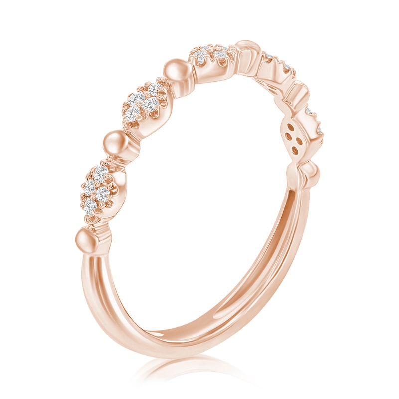 14K Rose Gold Beaded Scalloped Diamond Band