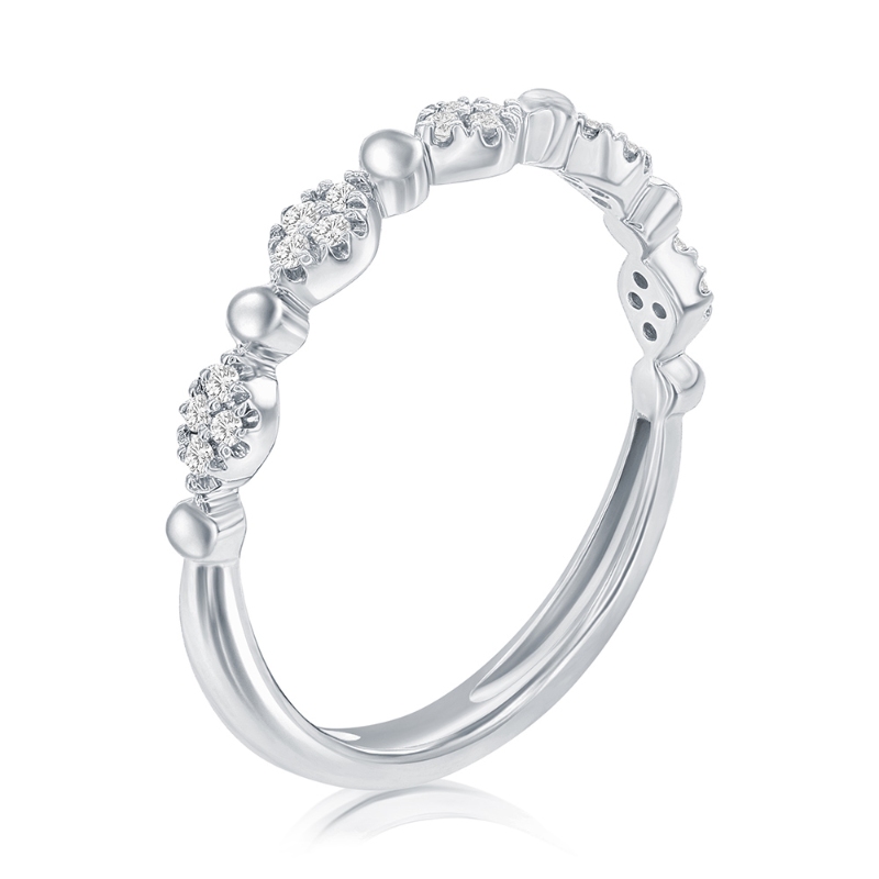 14K White Gold Beaded Scalloped Diamond Band