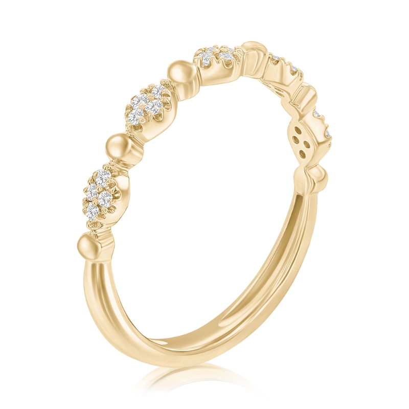 14K Yellow Gold Beaded Scalloped Diamond Band