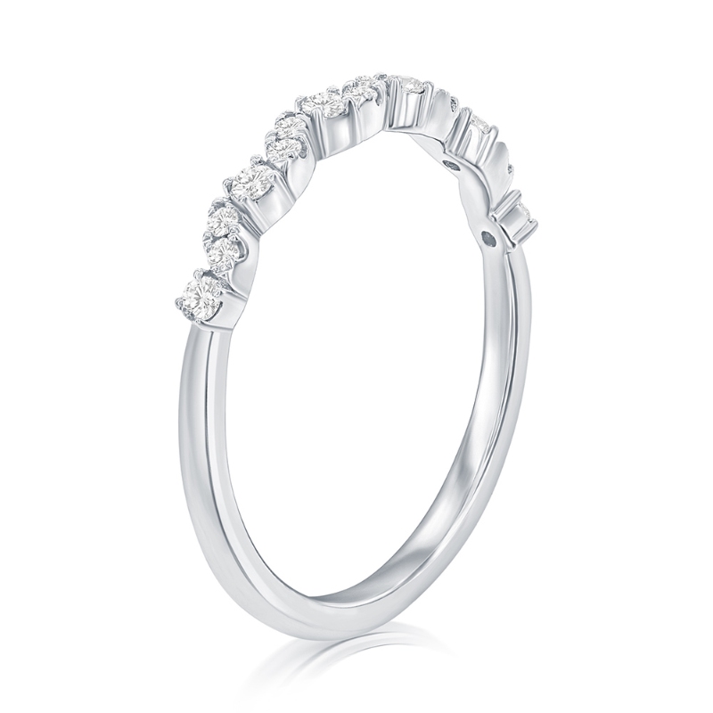 14K White Gold Waved Diamond Band