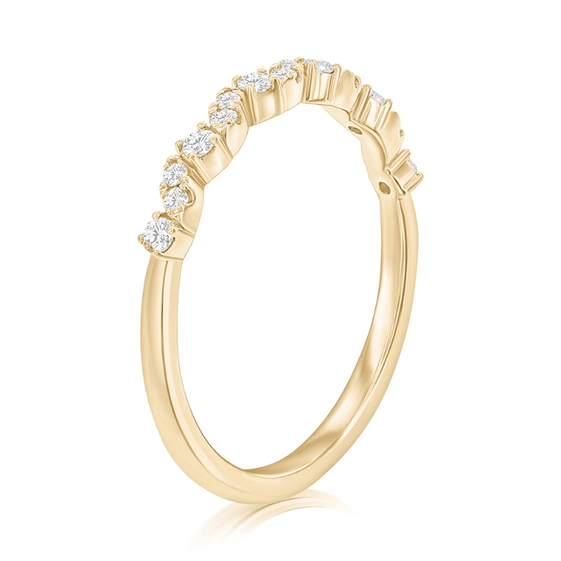 14K Yellow Gold Waved Diamond Band