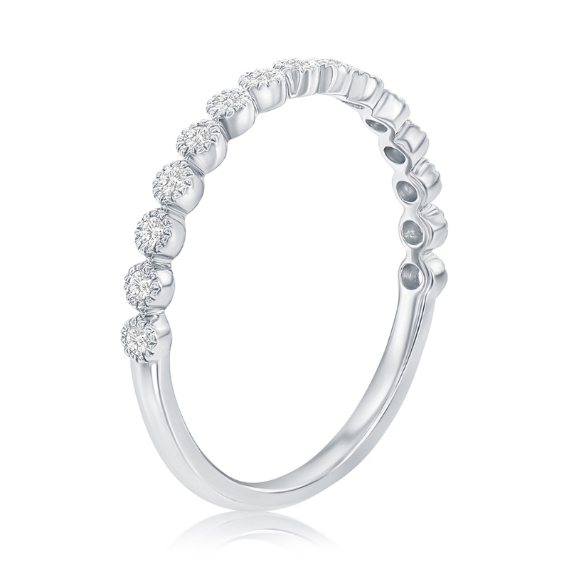 14K White Gold Miligrain Bezel Diamond Band