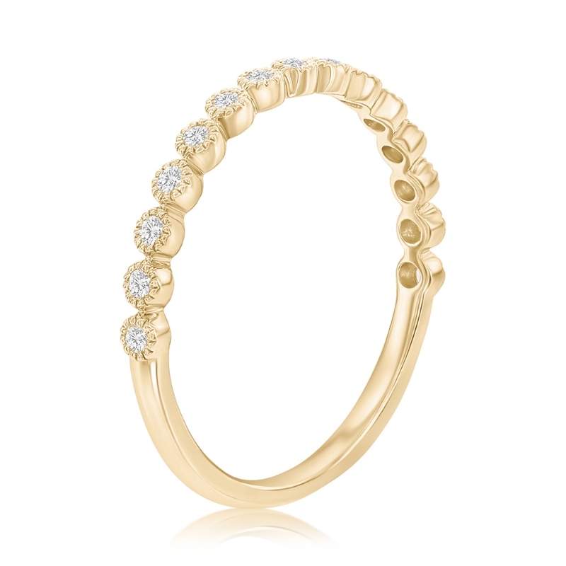 14K Yellow Gold Miligrain Bezel Diamond Band