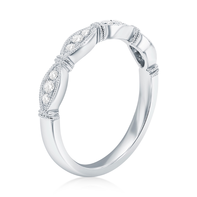 14K White Gold Scalloped Diamond Band