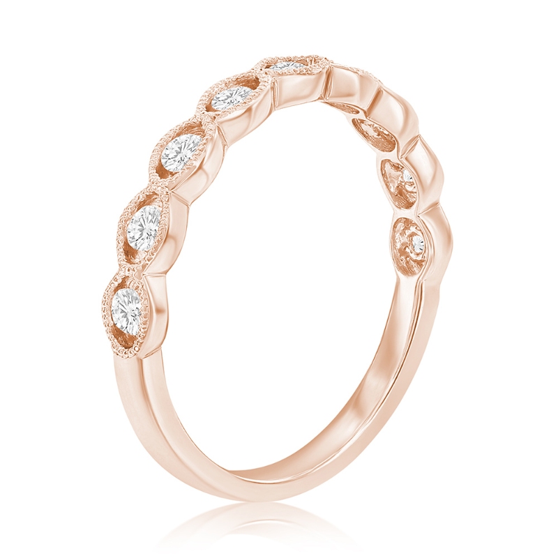 14K Rose Gold Miligrain Bezel Diamond Band