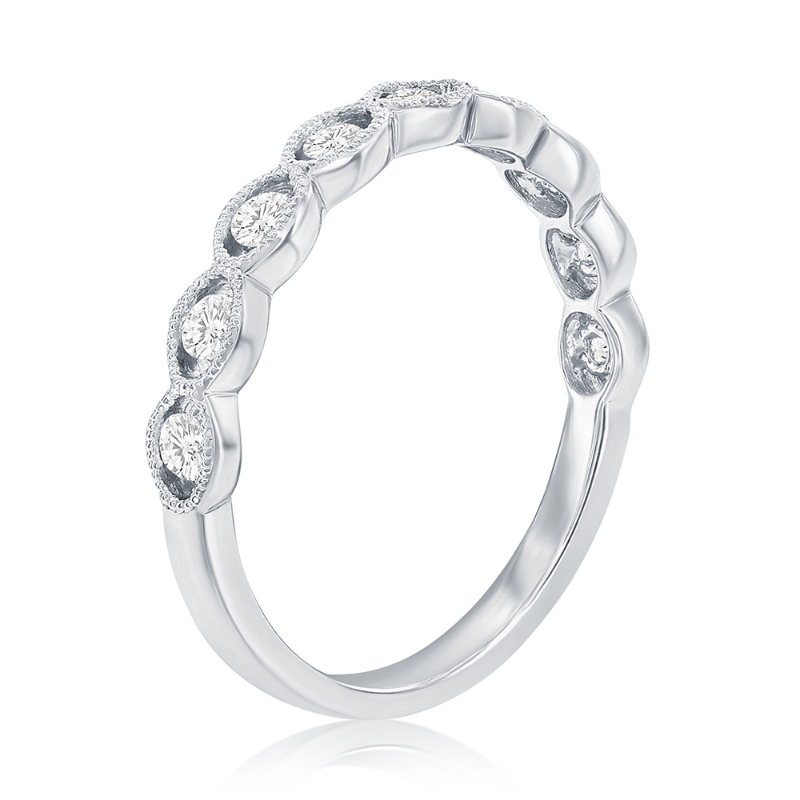 14K White Gold Miligrain Bezel Diamond Band