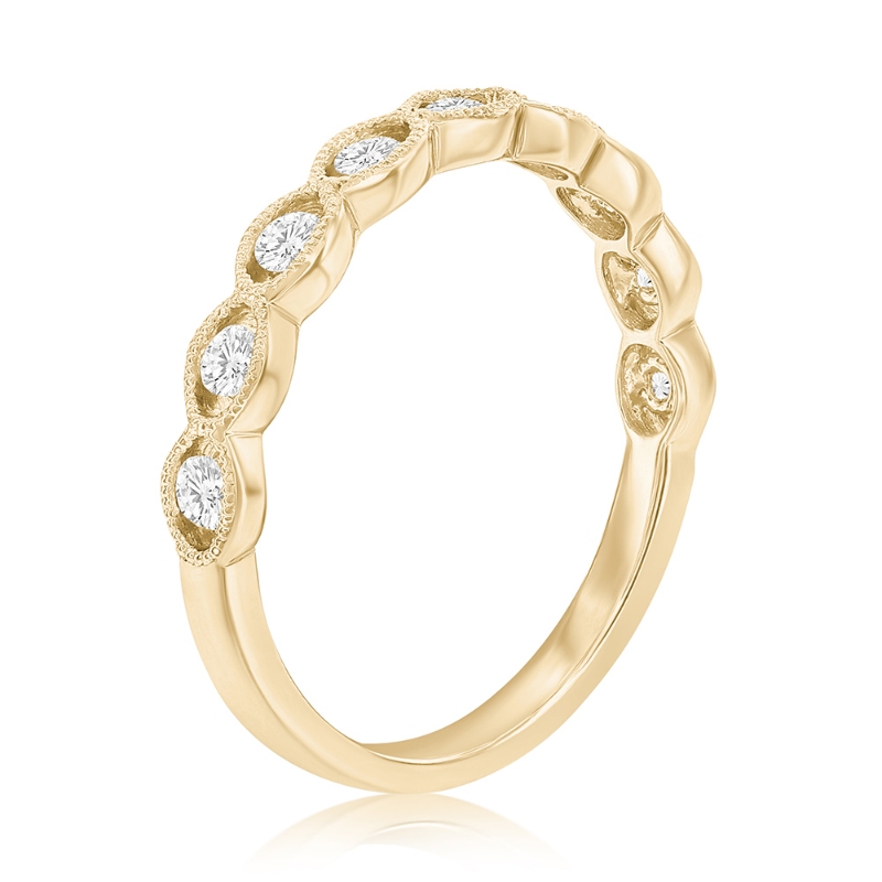 14K Yellow Gold Miligrain Bezel Diamond Band