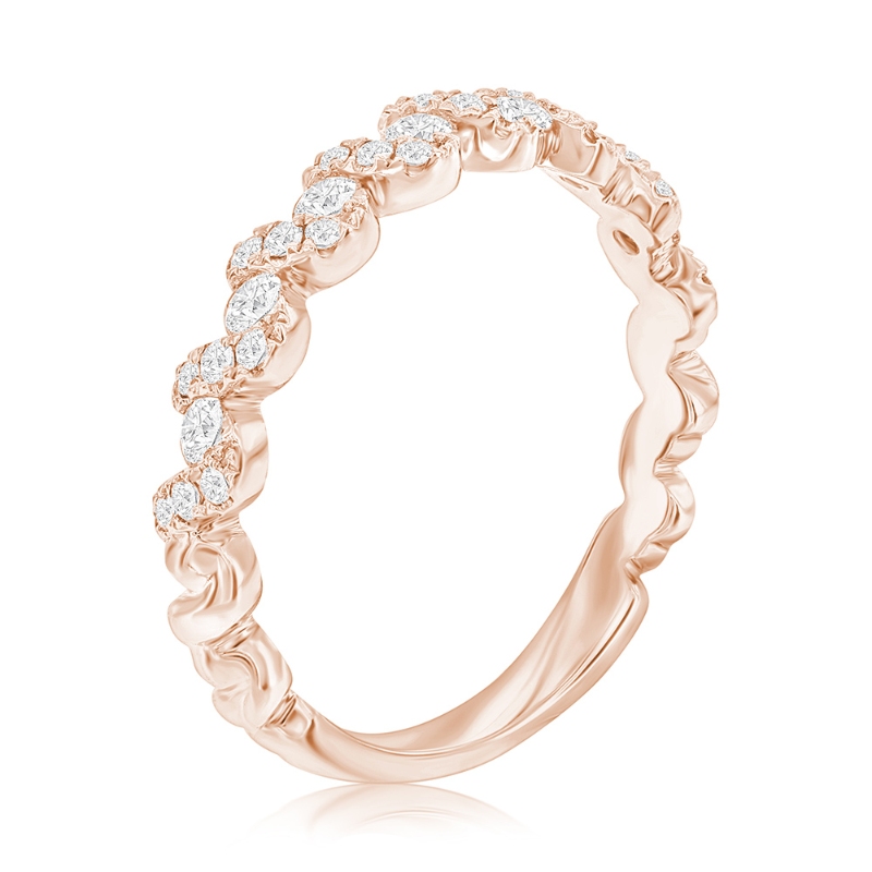 14K Rose Gold Waved Diamond Band