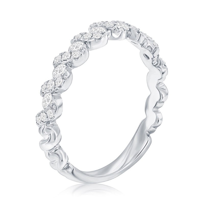 14K White Gold Waved Diamond Band