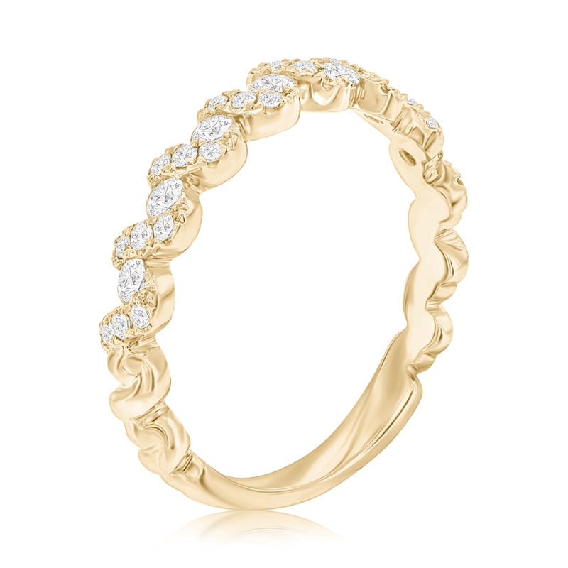 14K Yellow Gold Waved Diamond Band