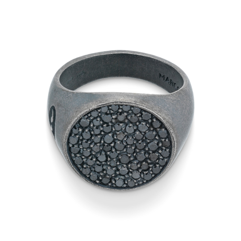MARCO DAL MASO MONETA SOVEREIGN SIGNET RING IN OXIDIZED SILVER WITH 1.91CTTW BLACK DIAMONDS