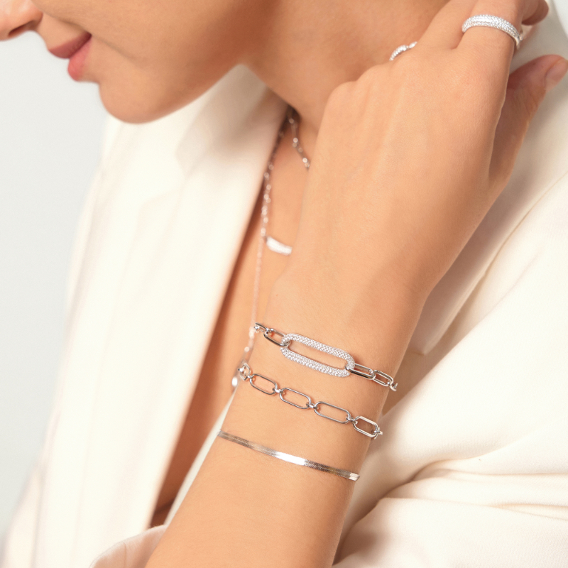 Silver Pav?Link Bracelet
