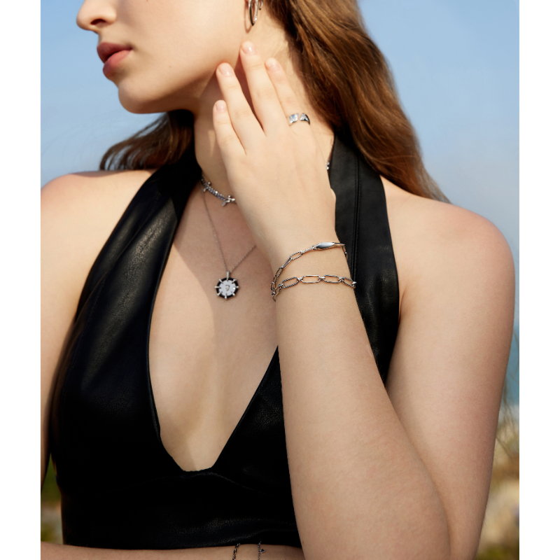 Silver Geometric Chunky Chain Bracelet