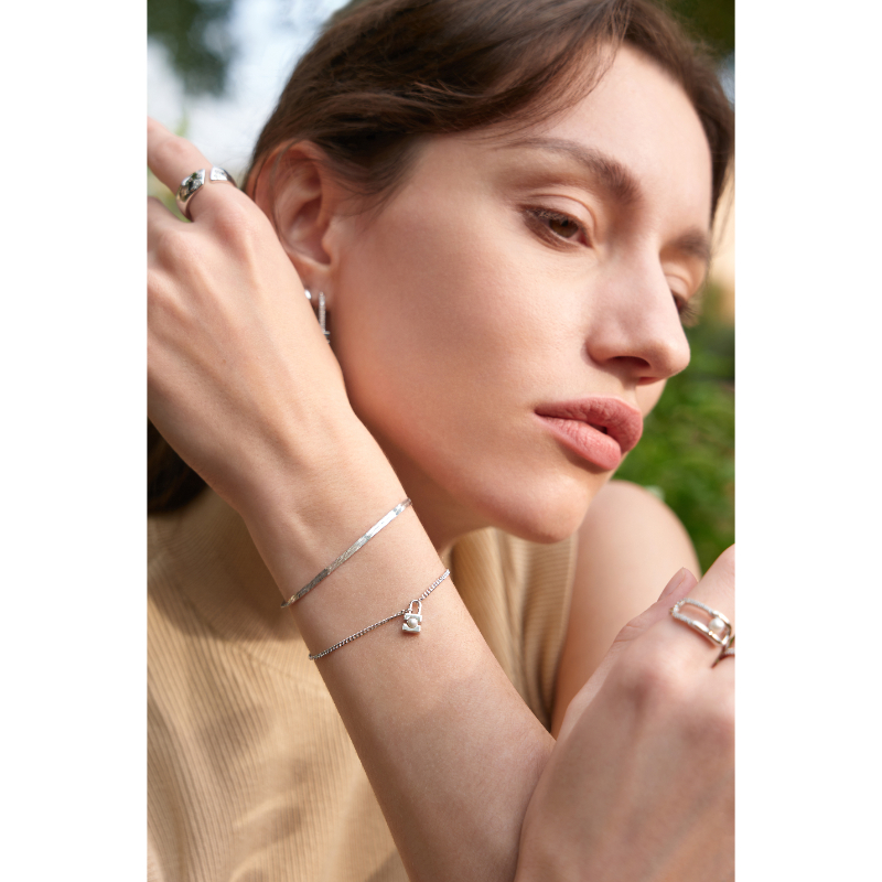Silver Pearl Padlock Bracelet