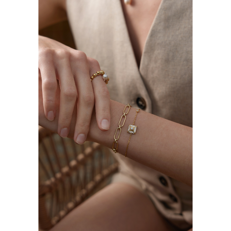 Gold Pearl Pave Bracelet
