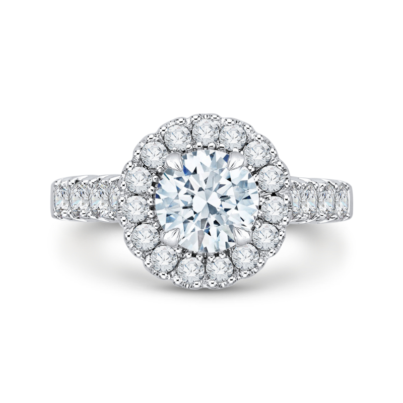 Prong Set Diamond Halo Engagement Ring in 14K White Gold (Semi-Mount)