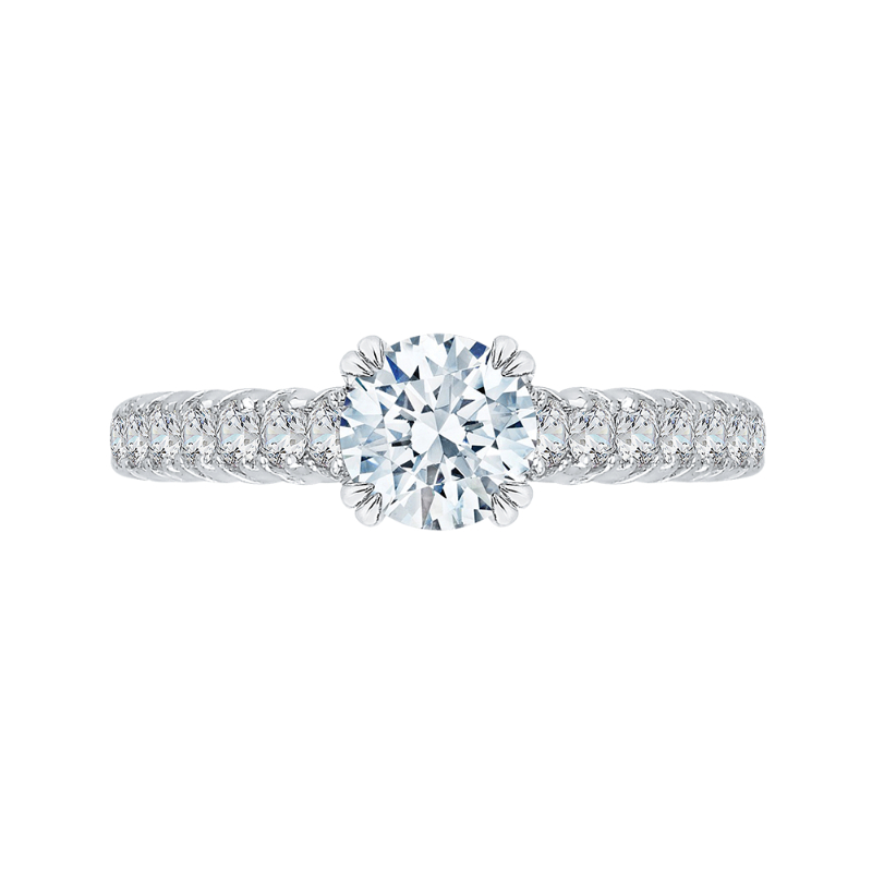 Euro Shank Diamond Cathedral Style Engagement Ring in 14K White Gold (Semi-Mount)