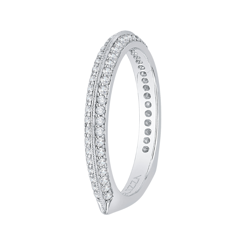 Euro Shank Two Row Diamond Wedding Band in 14K White Gold