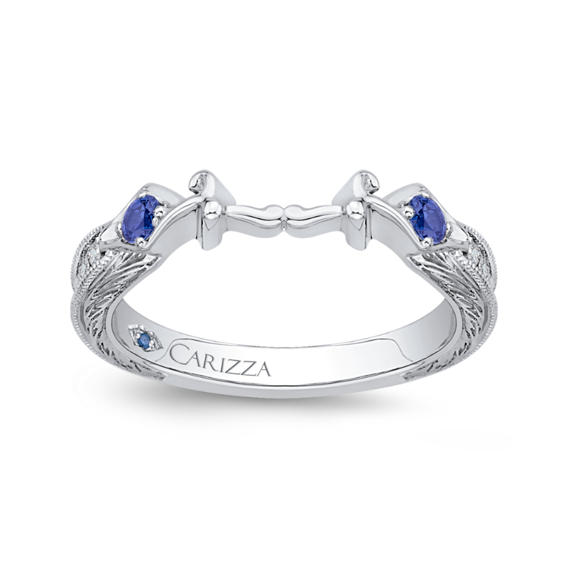 Round Diamond Wedding Band with Sapphire in 14K White Gold
