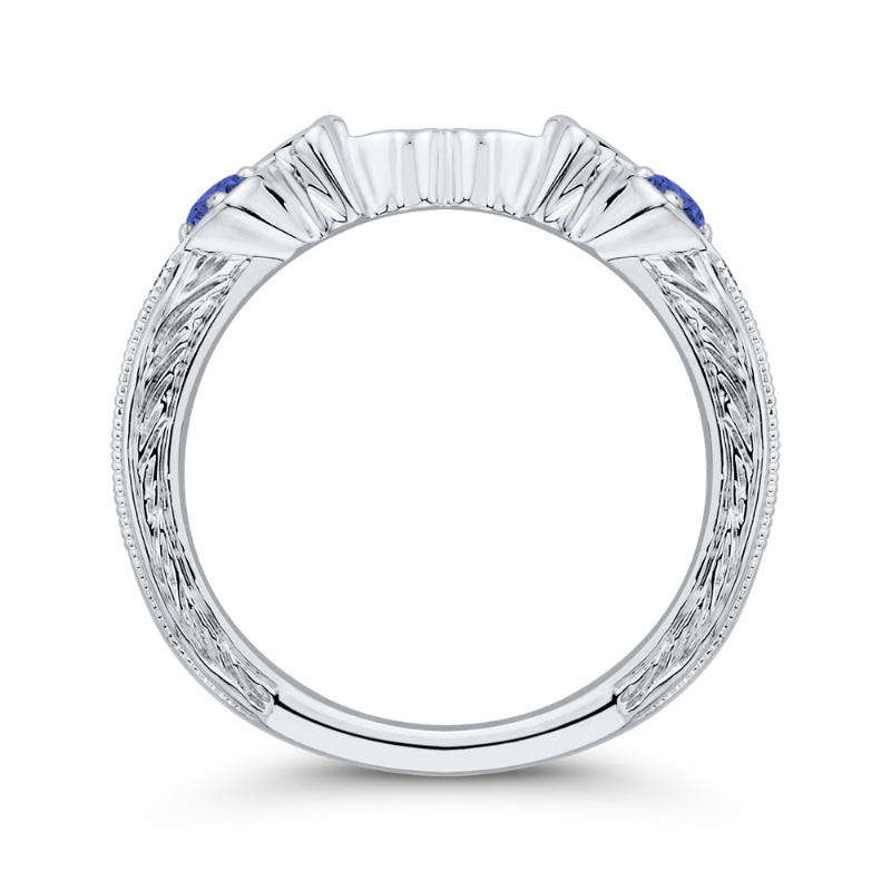 Round Diamond Wedding Band with Sapphire in 14K White Gold