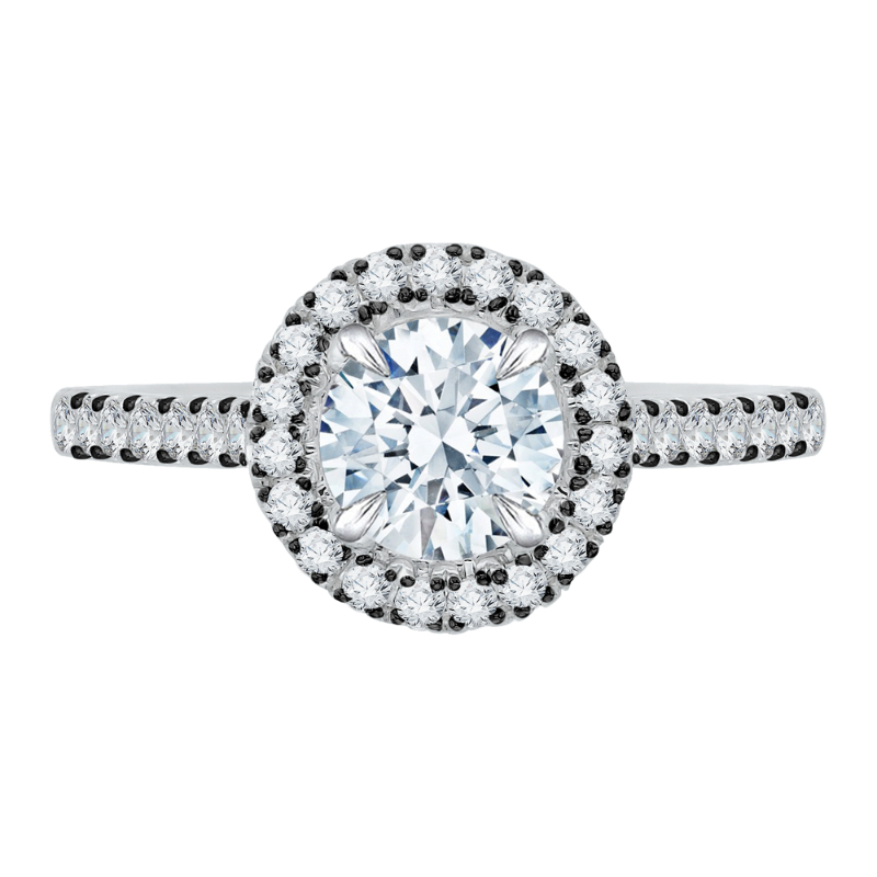 Black Rhodium Tips Round Diamond Halo Engagement Ring in 14K White Gold (Semi-Mount)