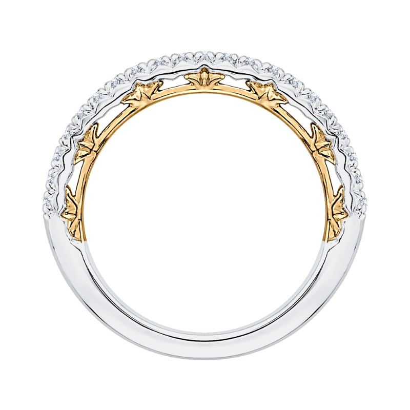 Round Diamond Half-Eternity Wedding Band in 14K Two Tone Gold