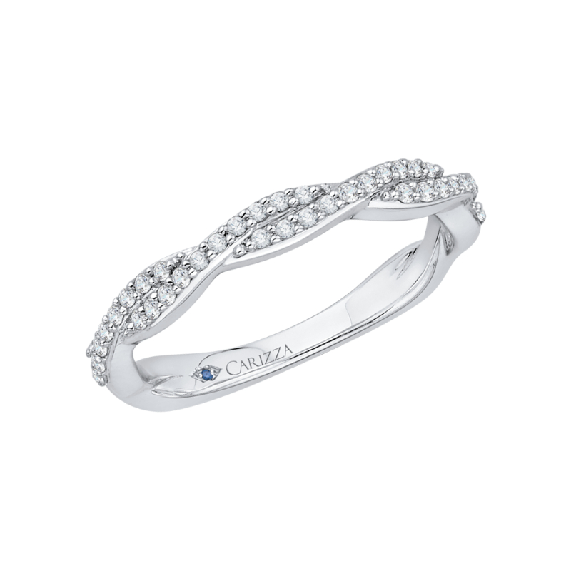 Round Diamond Criss-Cross Half-Eternity Wedding Band in 14K White Gold