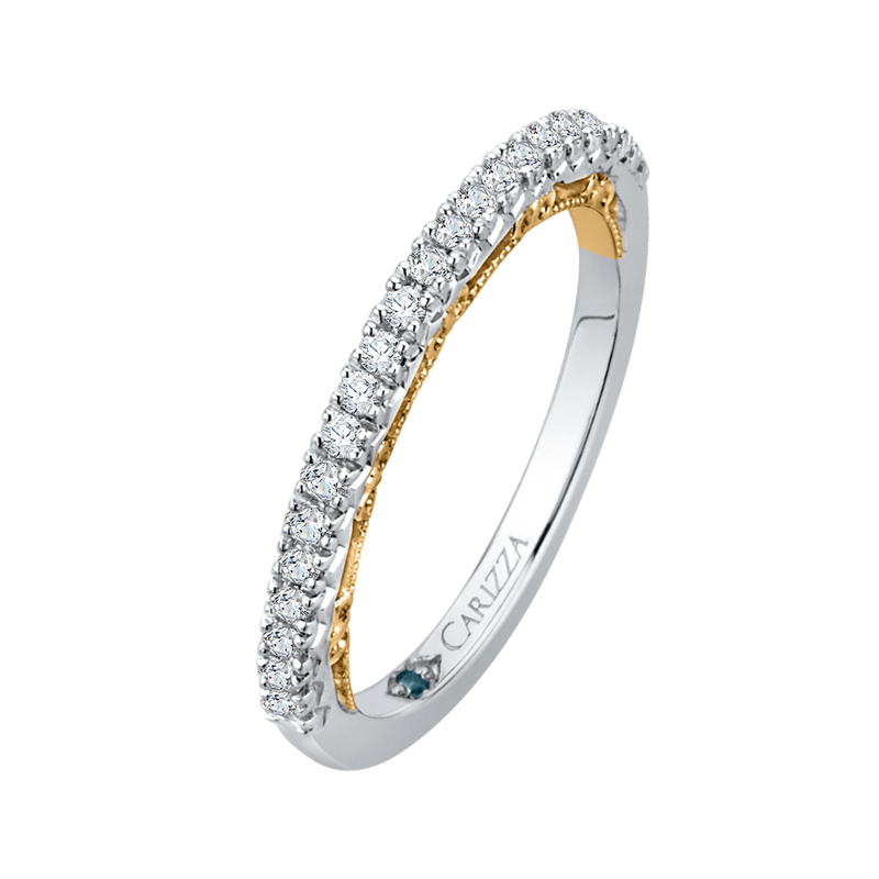 Round Diamond Half-Eternity Wedding Band in 14K Two Tone Gold