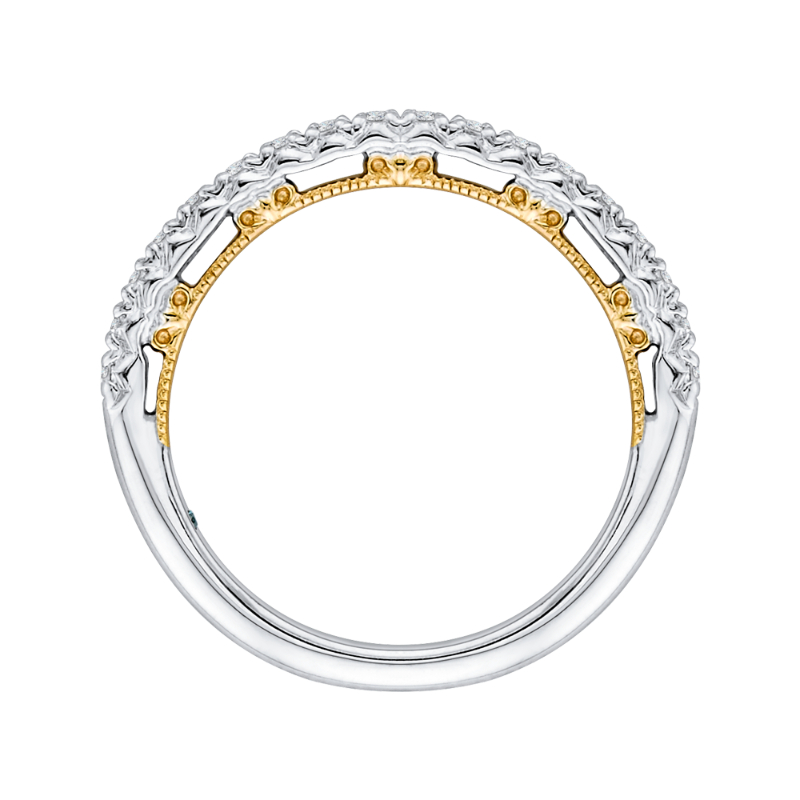 Round Diamond Half-Eternity Wedding Band in 14K Two Tone Gold