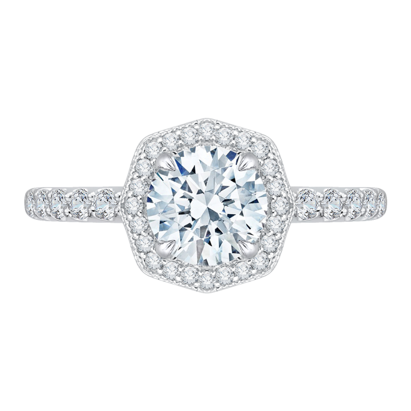 Diamond Octagon Shape Halo Engagement Ring in 14K White Gold (Semi-Mount)