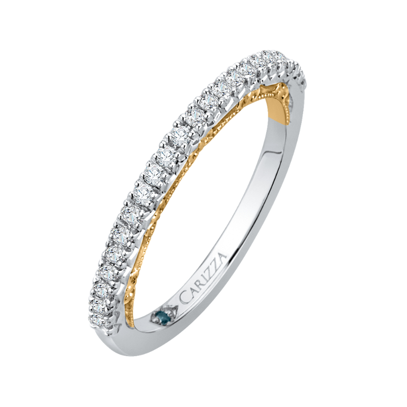 Round Diamond Half-Eternity Wedding Band in 14K Two Tone Gold