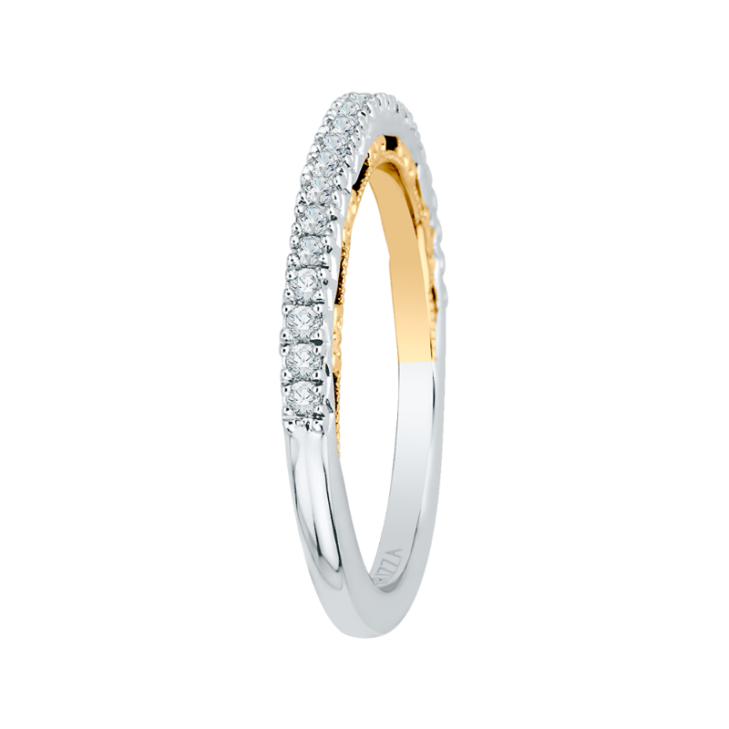Round Diamond Half-Eternity Wedding Band in 14K Two Tone Gold