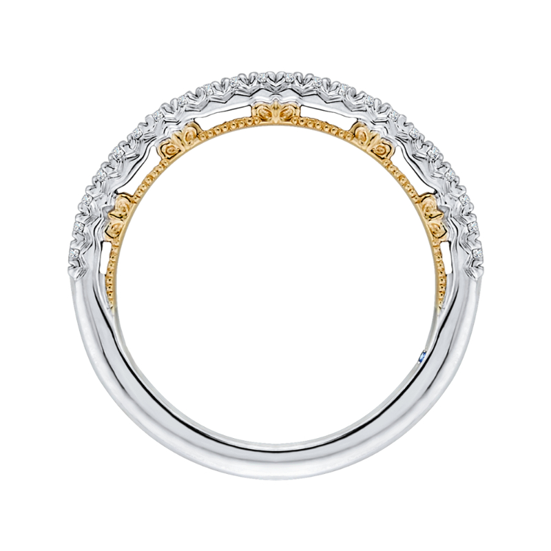 Round Diamond Half-Eternity Wedding Band in 14K Two Tone Gold