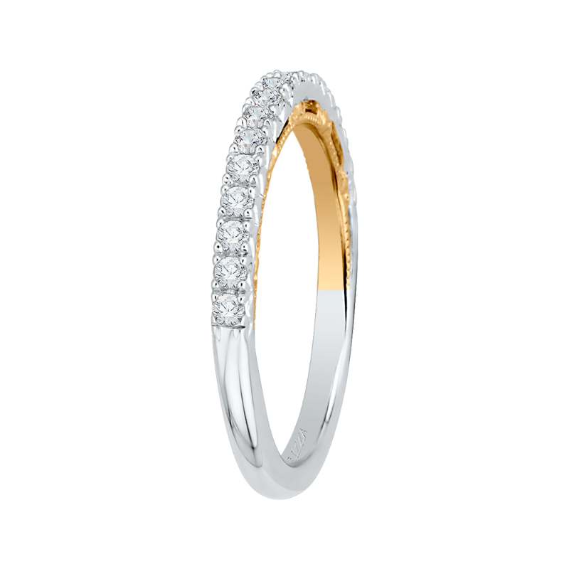 Round Diamond Half-Eternity Wedding Band in 14K Two Tone Gold
