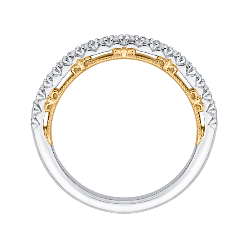 Round Diamond Half-Eternity Wedding Band in 14K Two Tone Gold