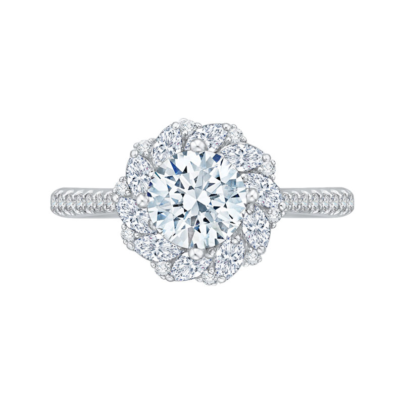 Round Diamond Floral Engagement Ring in 14K White Gold (Semi-Mount)