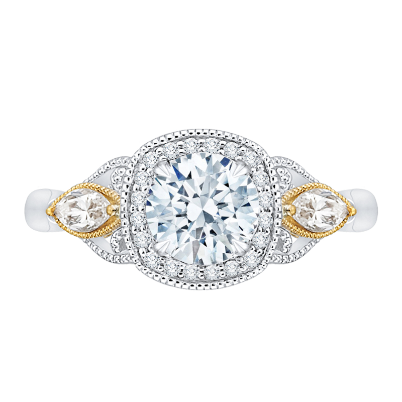 Round Diamond Halo Engagement Ring in 14K Two Tone Gold (Semi-Mount)