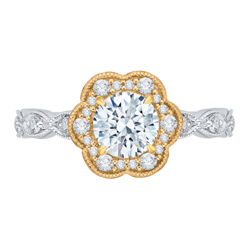 Diamond Floral Halo Engagement Ring in 14K Two Tone Gold (Semi-Mount)