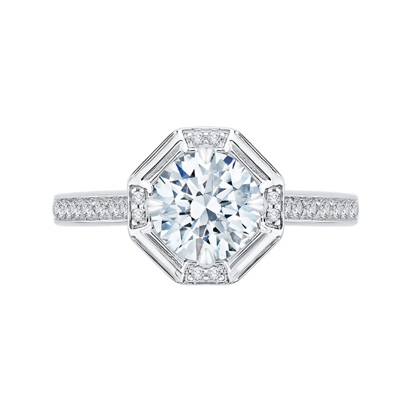 Round Diamond Cathedral Style Engagement Ring in 14K White Gold (Semi-Mount)