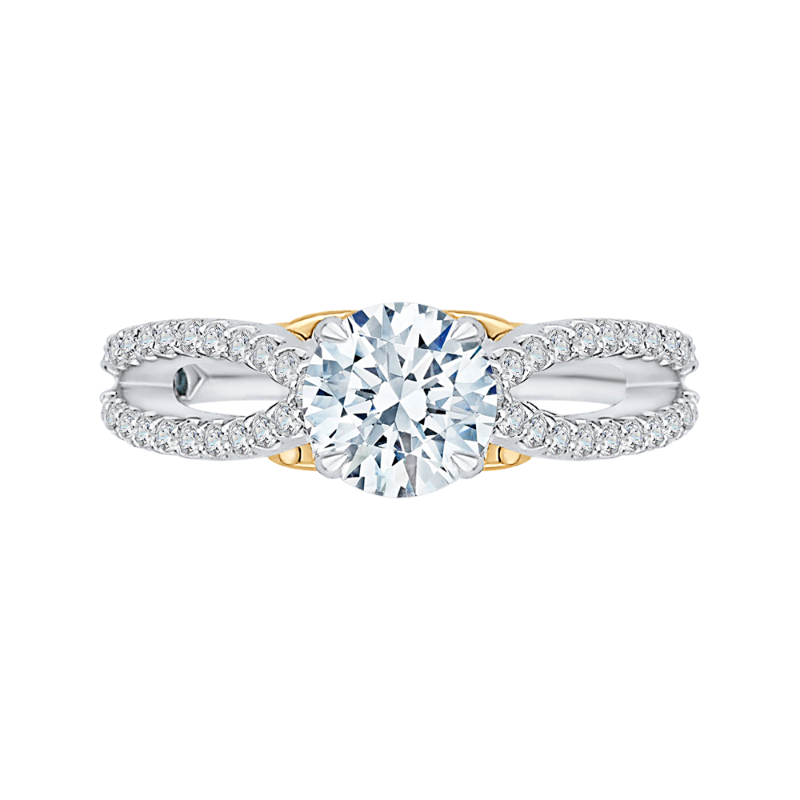 Split Shank Round Diamond Engagement Ring in 14K Two Tone Gold (Semi-Mount)