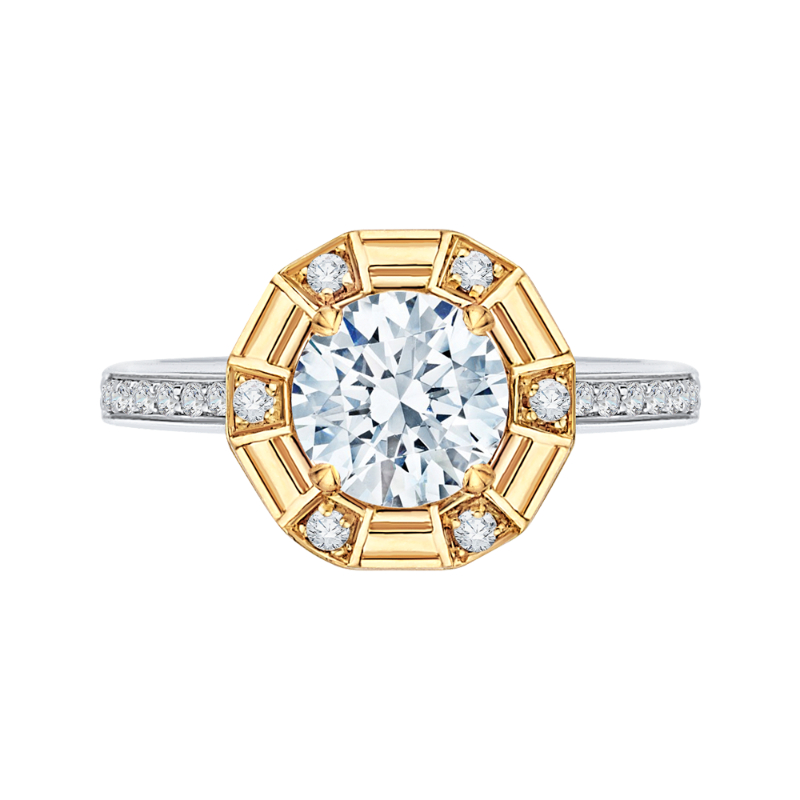 Round Diamond Cathedral Style Engagement Ring in 14K Two Tone Gold (Semi-Mount)