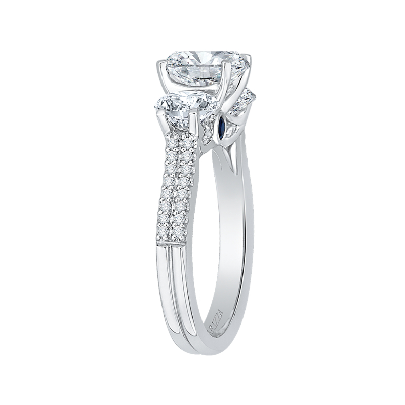 Diamond Three-Stone Cathedral Style Engagement Ring in 14K White Gold (Semi-Mount)