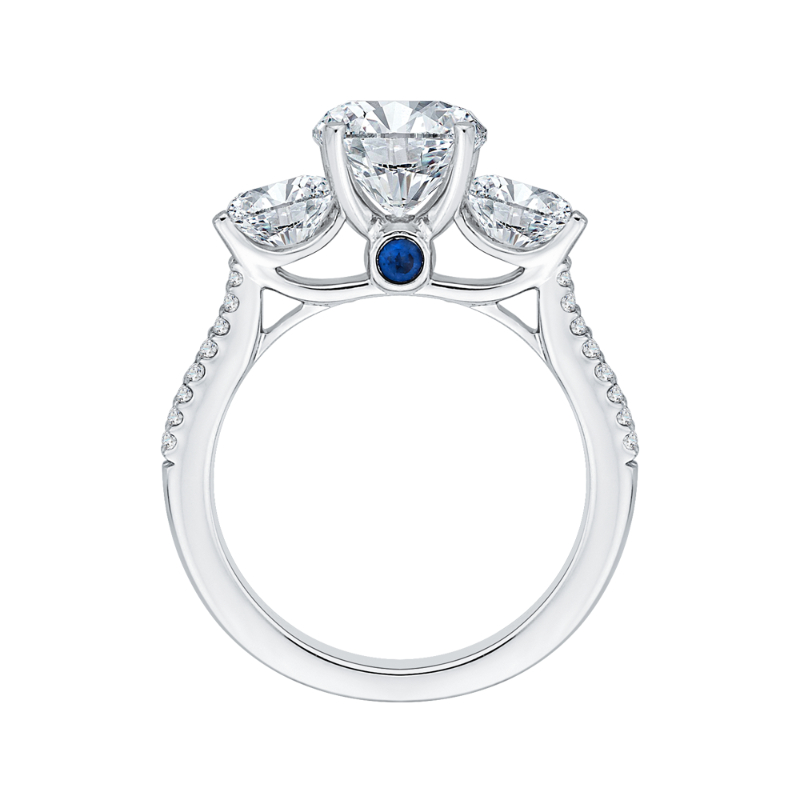 Diamond Three-Stone Cathedral Style Engagement Ring in 14K White Gold (Semi-Mount)