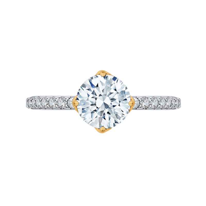 Round Diamond Floral Engagement Ring in 14K Two Tone Gold (Semi-Mount)