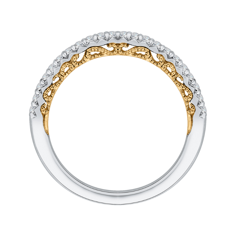 Round Diamond Half-Eternity Wedding Band in 14K Two Tone Gold